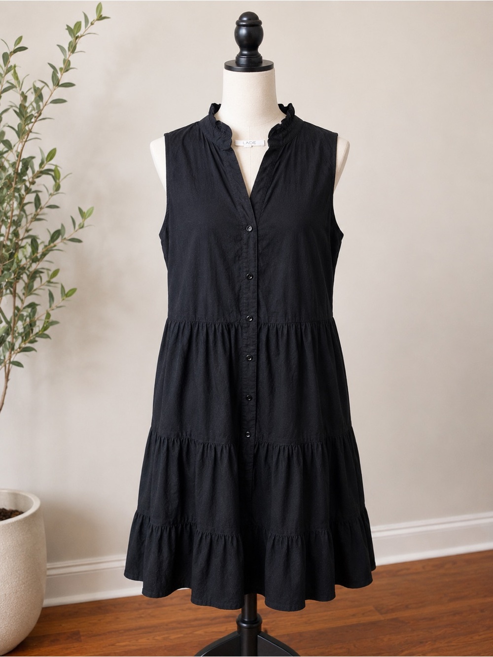 Jade Black Sleeveless Tiered Button-Front Mini Dress